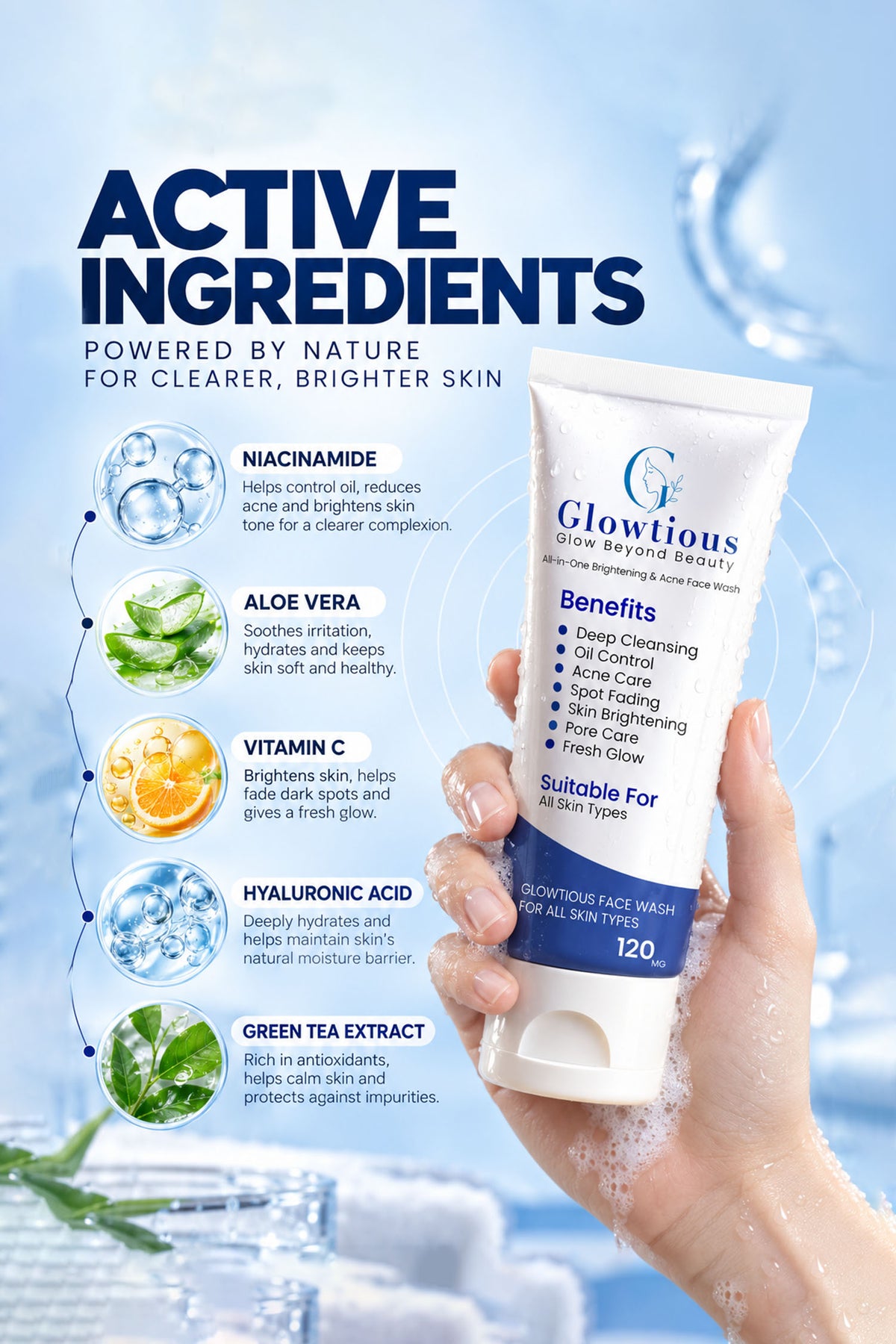 Glowtious All-in-One Brightening & Acne Face Wash | Oil & Pore Care